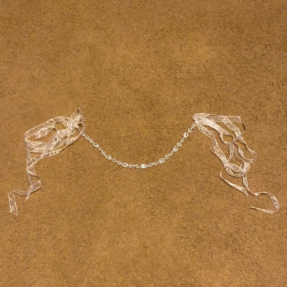 David’s Bridal Halo Emerald-Cut Crystal Sash with Marquise Leaves